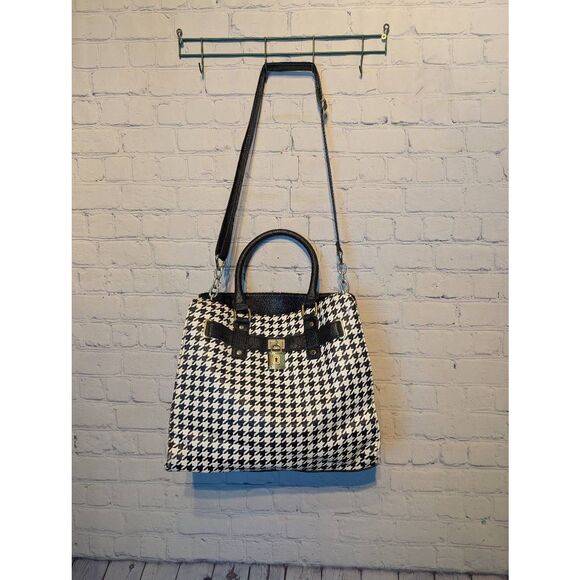 Houndstooth print vegan leather shoulder bag - Picture 1 of 8